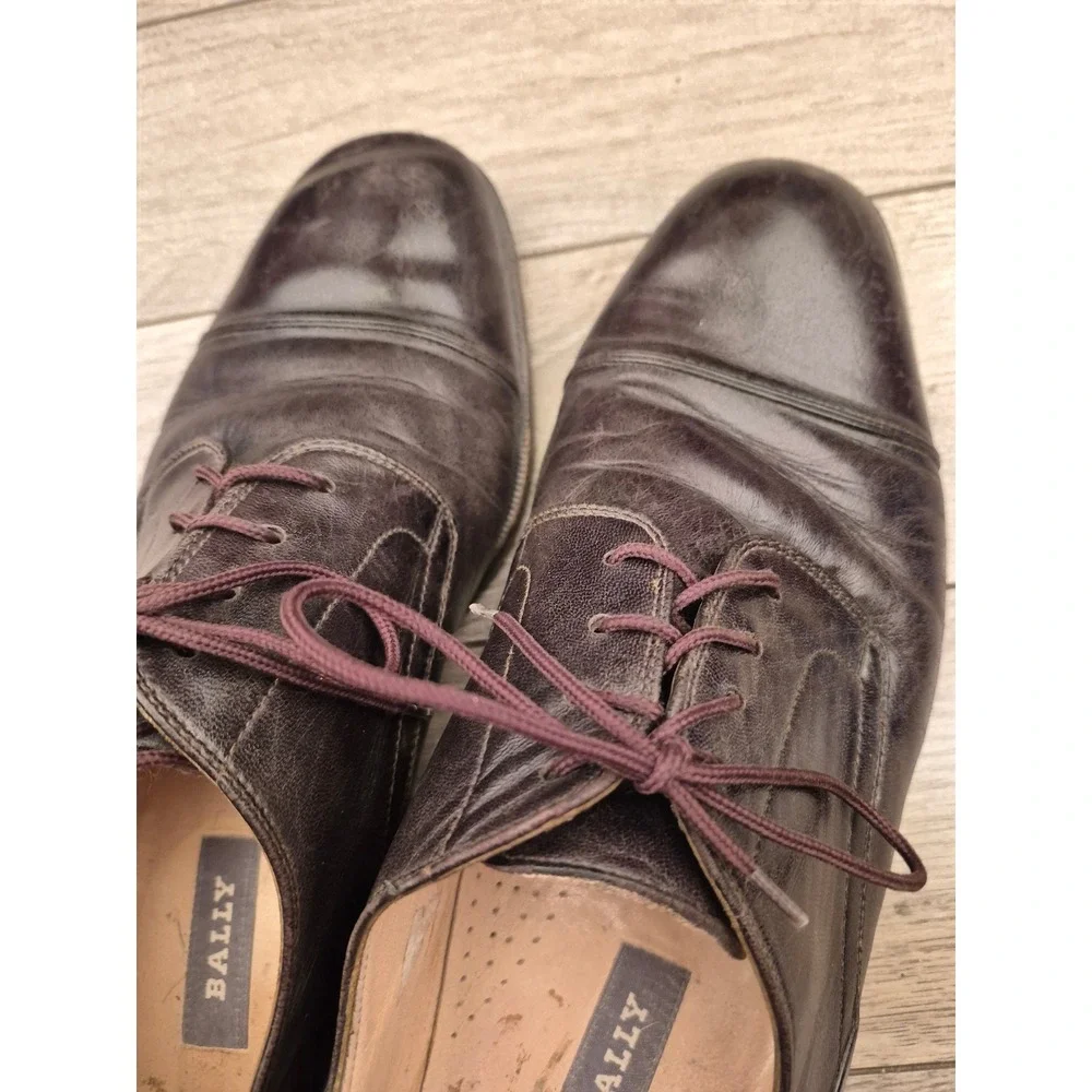 Bally‎ Rogers Italy Mens Leather Cap Toe Oxford Dress Shoes Dark Brown Size 11 D